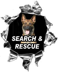 Mini Ripped Torn Metal Decal Firefighter Search and Rescue K9 Dog Graphic