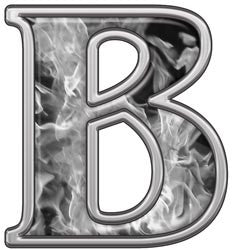 Reflective Letter B with Inferno Gray Flames