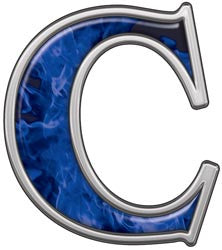 Reflective Letter C with Inferno Blue Flames