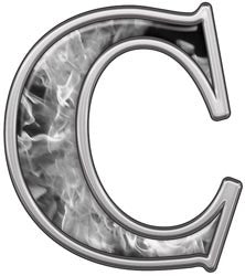 Reflective Letter C with Inferno Gray Flames