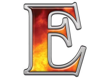 Reflective Letter E with Real Fire