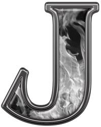 Reflective Letter J with Inferno Gray Flames