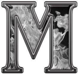 Reflective Letter M with Inferno Gray Flames