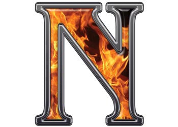 Reflective Letter N with Inferno Flame