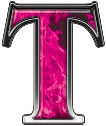 Reflective Letter T with Inferno Pink Flames