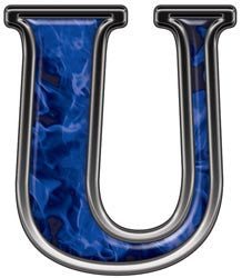 Reflective Letter U with Inferno Blue Flames