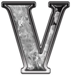 Reflective Letter V with Inferno Gray Flames