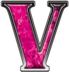 Reflective Letter V with Inferno Pink Flames
