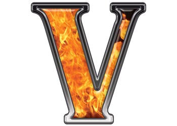 Reflective Letter V with Inferno Flame