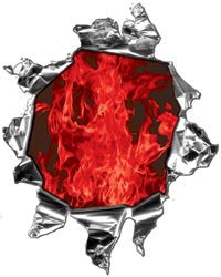Mini Ripped Torn Metal Decal with Inferno Red Flames