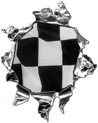 Mini Ripped Torn Metal Decal with Racing Checkered Flag