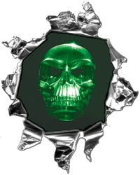 Mini Ripped Torn Metal Decal with Green Evil Skull