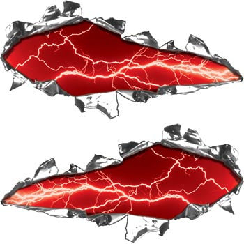Ripped / Torn Metal Look Decals Lightning Red