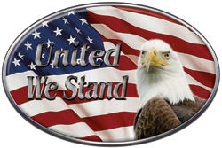 Oval United We Stand Decal with American Flag and Bald Eagle