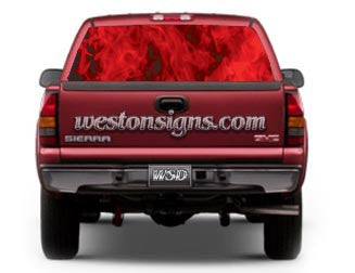 View Thru Inferno Flames Rear Window Graphic Red