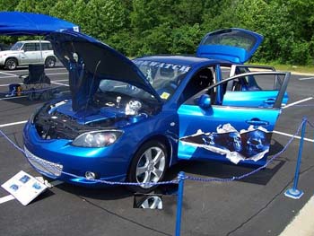 Award winning vinyl graphics from Weston Signs Inc.  Ripped Metal Blue Skulls shown on a show car!