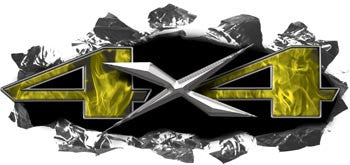 Torn Ripped Metal 4x4 Decals Inferno Yellow