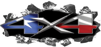Torn Ripped Metal 4x4 Decals Texas Flag