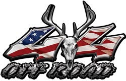 Deer Skull Wicked Series 4x4 Off Road American Flag Decals