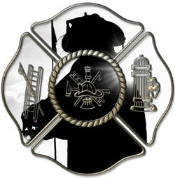 Maltese Cross Decal with Fire Fighter Shadow