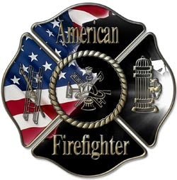 Maltese Cross Decal with American Firefighter - American Flag