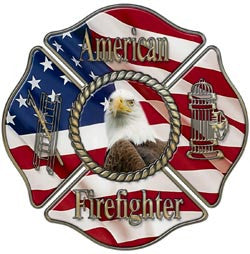 American Firefighter Flag Maltese Cross Decal with Eagle