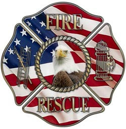 Fire/Rescue Maltese Cross Decal With American Flag and Eagle