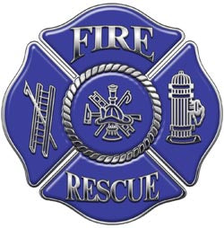Maltese Cross Decal with Fire Rescue - Blue