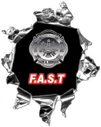 Mini Ripped Torn Metal Decal Firefighter Assist and Search Team F.A.S.T
