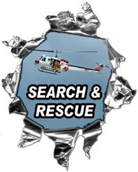 Mini Ripped Torn Metal Decal Firefighter Search and Rescue Helicopter Graphic