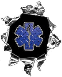 Mini Ripped Torn Metal Decal EMT EMS Star of Life Graphic