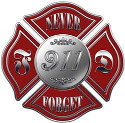 911 Memorial Maltese Cross Decal "Never Forget"