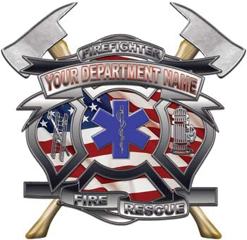 Personalized Department Maltese Cross with Axe in American Flag w/ S.O.L.