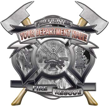 Personalized Department Maltese Cross with Axe in Inferno Black & White with MC