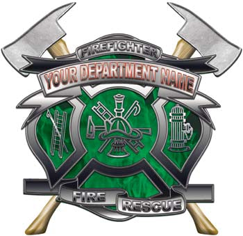 Personalized Department Maltese Cross with Axe in Inferno Green with MC