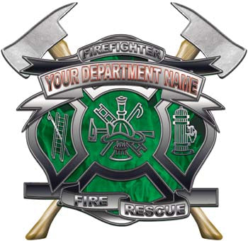 Personalized Department Maltese Cross with Axe in Inferno Green with MC
