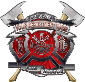 Personalized Department Maltese Cross with Axe in Inferno Red with MC