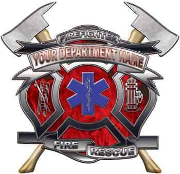 Personalized Department Maltese Cross with Axe in Inferno Red with Star of Life