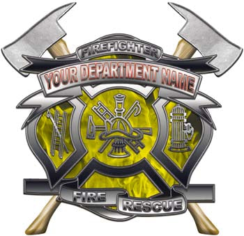 Personalized Department Maltese Cross with Axe in Inferno Yellow with MC