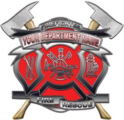 Personalized Department Maltese Cross with Axe in Red with MC
