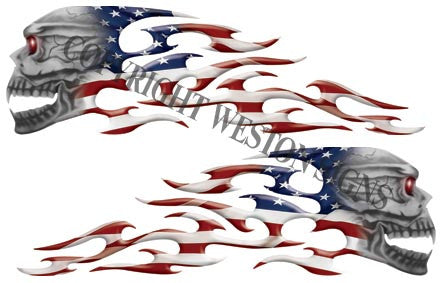 American Flag Tribal Skull Flames