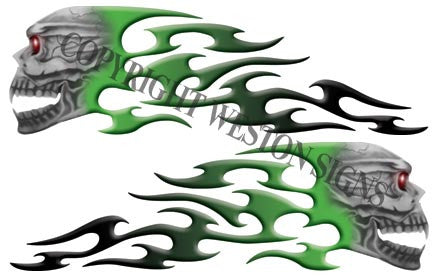 Green Fade Gas Tank Tribal Skull Flames