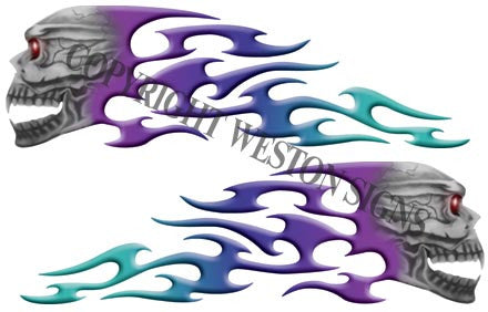Purple and Teal Gas Tank Tribal Skull Flames