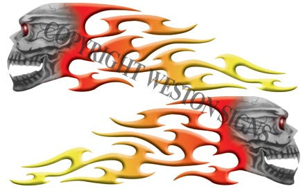 Red and Yellow Gas Tank Tribal Skull Flames