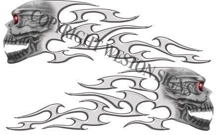 Silver Gas Tank Tribal Skull Flames