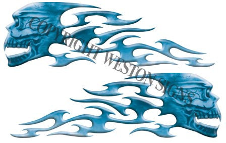 Blue Gas Tank Tribal Skull Flames
