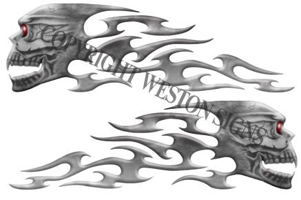 Gray Gas Tank Tribal Skull Flames