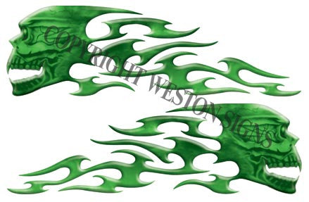 Green Gas Tank Tribal Skull Flames