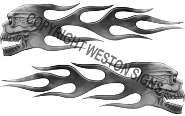 Grey Skull Flames