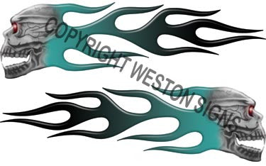 Teal Skull Flames